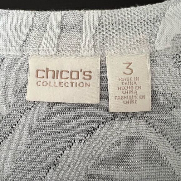 Chico's Womens Size 3 Long Open Cardigan Tunic Gray Silver Metallic 3/4 Sleeve - Picture 10 of 14